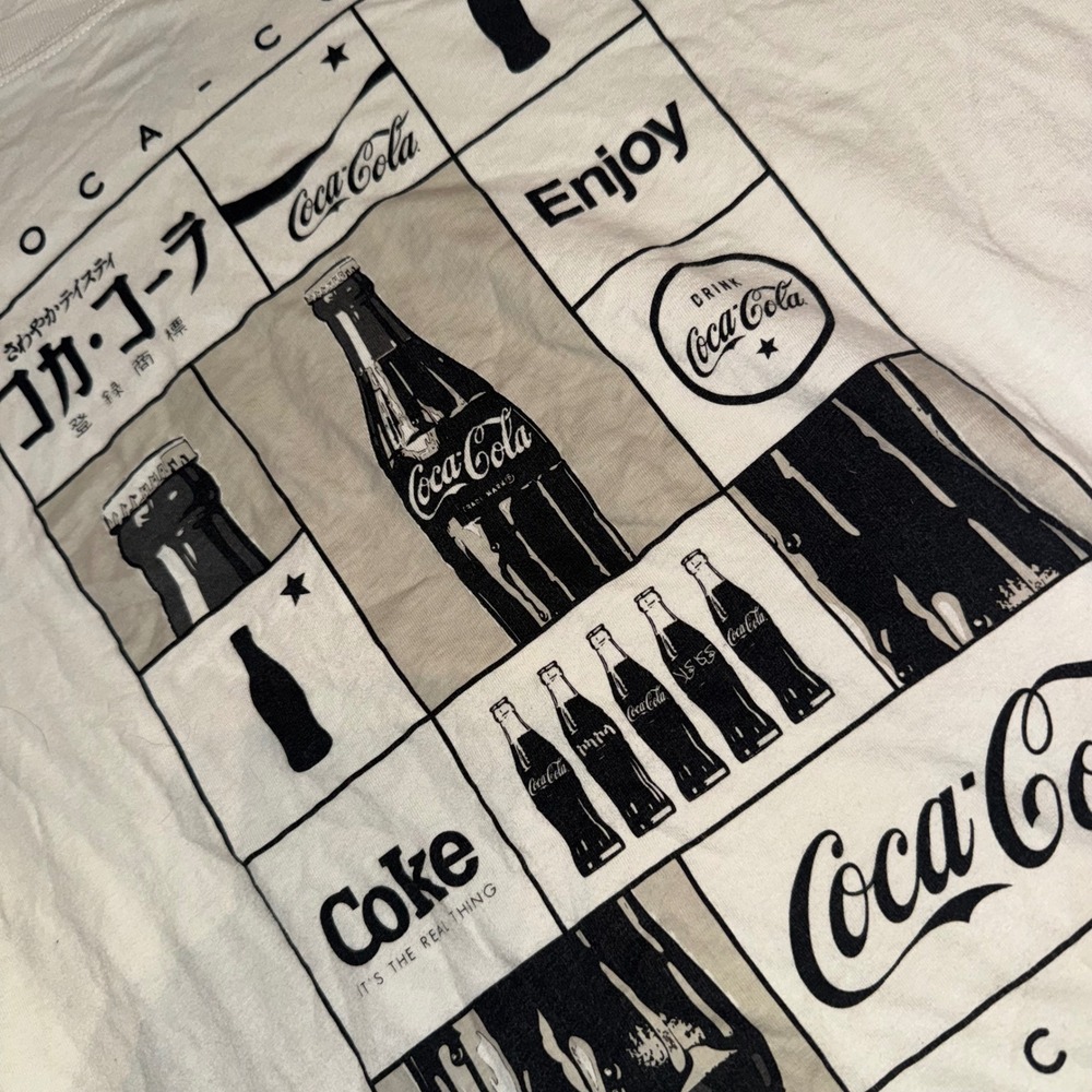 Coca-Cola Graphic T-Shirt XL White Mad Engine Vintage Style Bottle Grid Logo